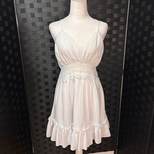 Crochet Lace Mini Dress Womens M White Boho Bride Grad Beach Summer Sundress