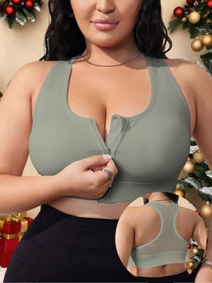 Nahtloser Ausschnitt Sport BH mit Frontreißverschluss für Plus Size Billig24