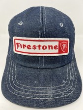 Vintage Firestone Patch Snapback Denim Trucker Hat Cap Mesh Made In USA Large