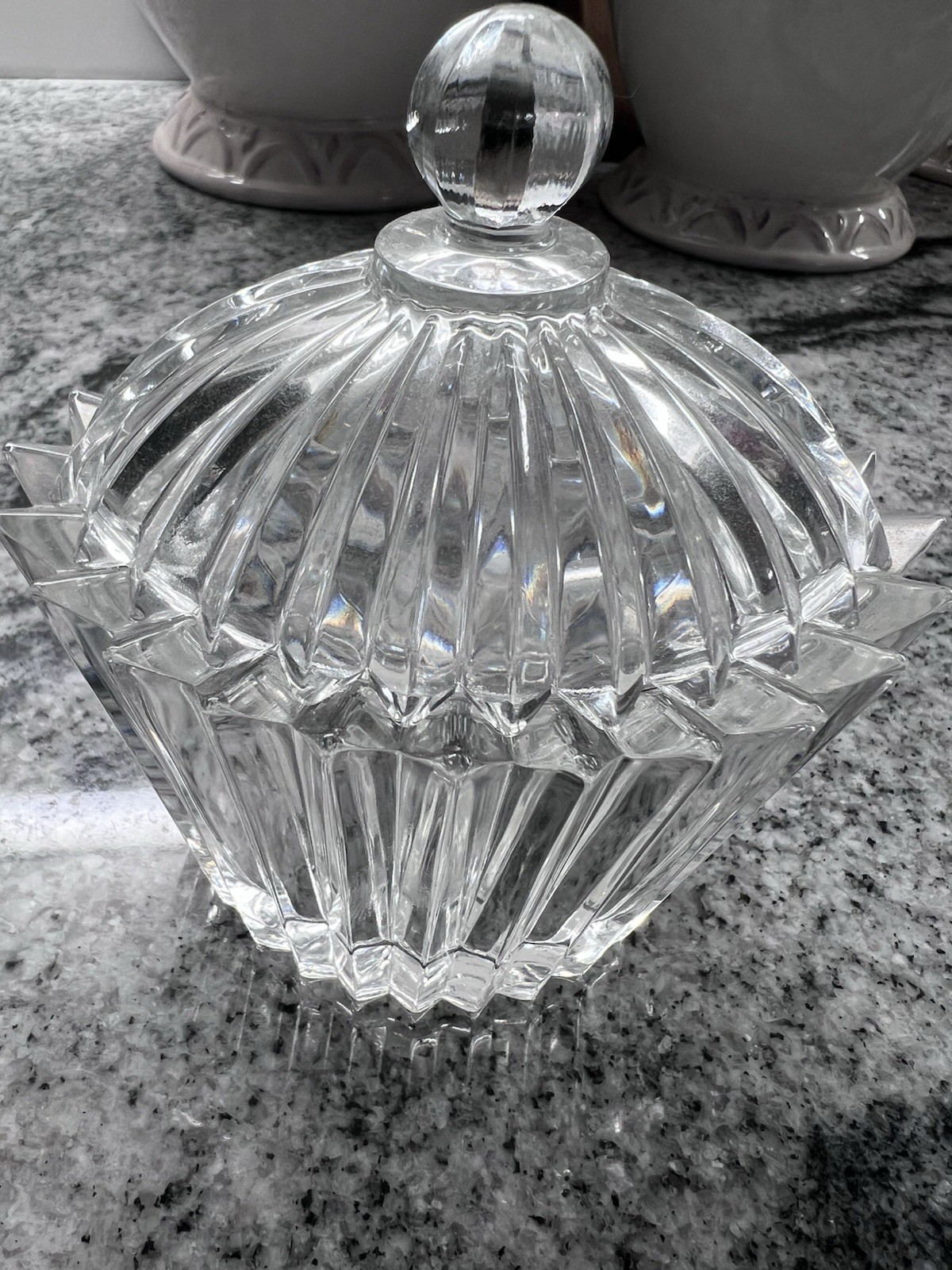 Vtg 4.5” Mikasa Diamond Fire Oval Covered Crystal Trinket Box Candy Lidded Bowl