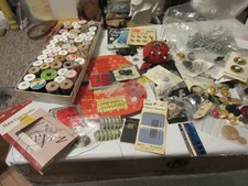 Lot 52 Vintage Sewing Thread Wooden Spools Various Sizes Needles Buttons