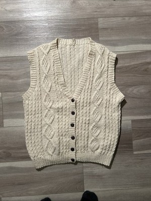 Vintage Ireland Sweater Vest Ivory Wool Cable Knit Fisherman Unisex