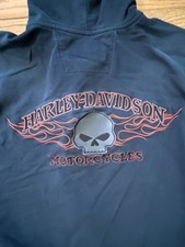 Harley-Davidson Motorcycles Black Embroidered Full Zip Hoodie Sweatshirt Men XL