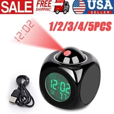 LED Projection Alarm Clock Digital LCD Display Voice Talking Weather Snooze USB