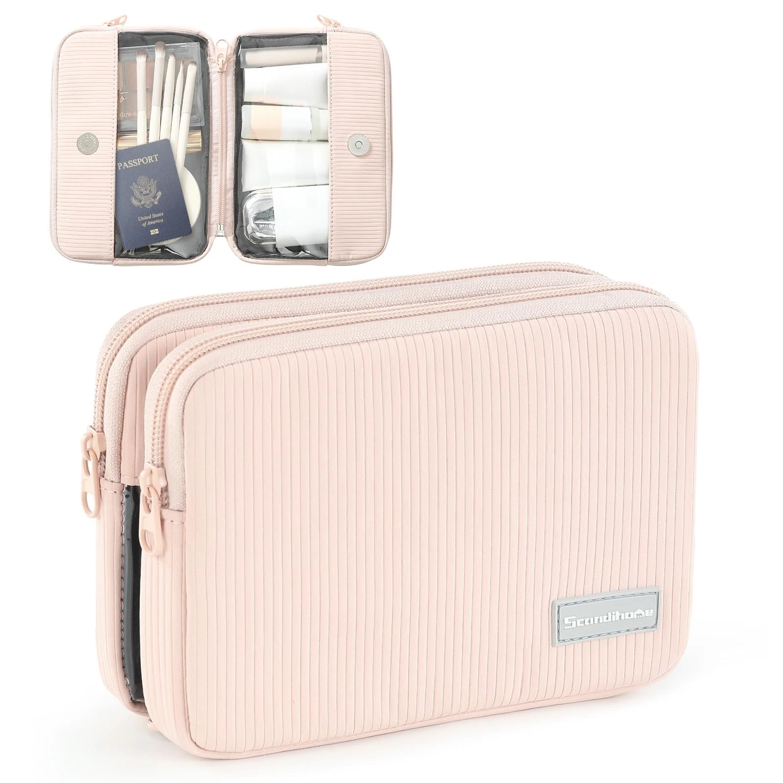 Preppy Makeup Bag, Rectangle Double Detachable Cosmetic Organizer, Clear Side...