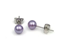 Lavender Pearl Stud Earrings Faux Surgical Steel Hypoallergenic 6mm