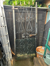 Black Painted Metal Pedestrian Gate, Pointed Top, Hinges & Latch, 200cm High