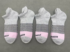 4 Pairs Bombas Women's Tri-Block Marl Honeycomb Ankle Socks Size M Grey pink