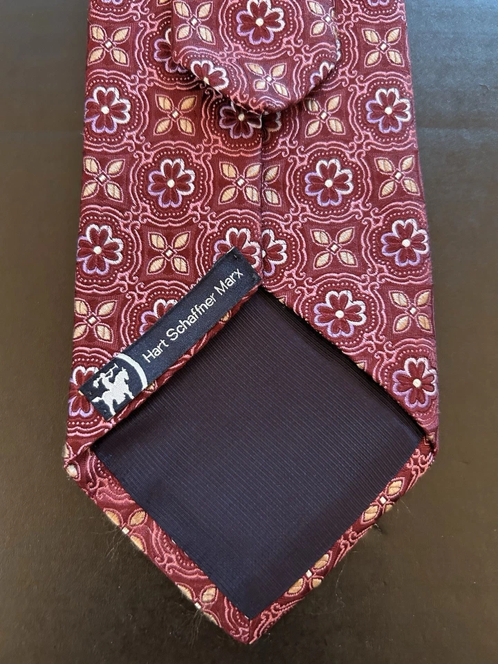 Corbata de seda para hombre HART SCHAFFNER MARX diseñador EE. UU. patrón floral rojo Foto 2 de 4