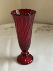 Vintage Fostoria Colony Glass Viking Ruby Red Bud Vase Swirl 6.25”
