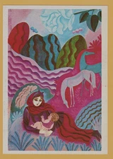 Fairy Tale Azerbaijani Folk Mother & Child Caucasus ART Soviet POSTCARD Old