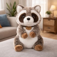 Kawaii Simulation Raccoon Plush Toy Lifelike Stuffed Animal with Bell Cloak Gift