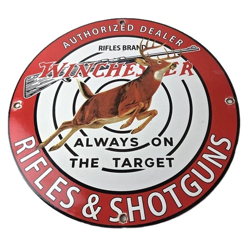 Vintage Winchester Sign - Rifles & Shotguns Firearms Gas Pump Porcelain Sign
