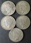 Lot of Five $1 Peace Silver Dollars