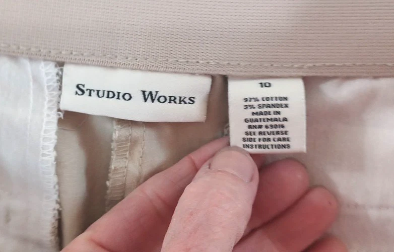 Pantalones chinos Studio Works beige de sarga para mujer talla 10 cintura elástica *SMUDGE Foto 4 de 4