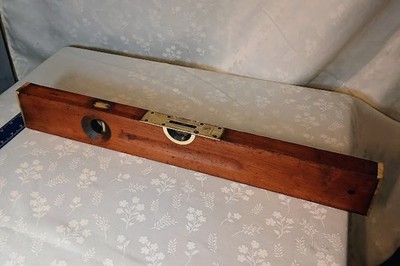Antique Stanley No 5 Cherry Wood Brass Adjustable Level 1908 Patent Vintage