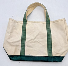 Vtg 1990 L.L. Bean Boat and Tote Sturdy Canvas Bag Made USA 17"x9" Green Handle