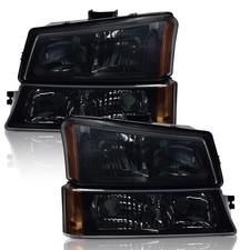 Headlights For 03-06 Silverado 1500 2500 3500 HD Avalanche Smoked Black Amber