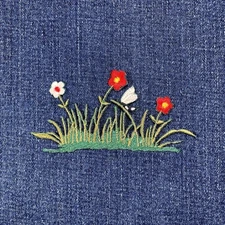 Dragonfly & Flowers Applique Patch - Grass Insect Embroidered Nature Badge 4.25"