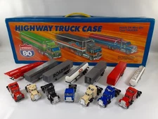 Highway Truck Case + 7 Trucks Holds 24 Diecast Tara Toys #M21 Vintage 1980s USA