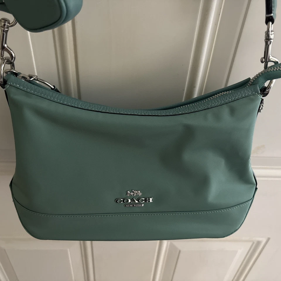 Bandolera Coach Ellis de nailon azul verde CA205 Foto 3 de 4