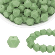 96Pcs Silicone Beads 14mm Hexagon Rubber Focal Beads Bulk, Jade Green