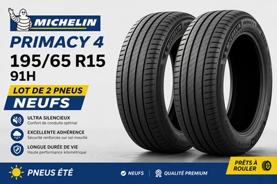 LOT 2 PNEUS MICHELIN PRIMACY 4 195/65 R15 91H NEUFS – ÉTÉ – ULTRA SILENCIEUX – - Photo 1/2