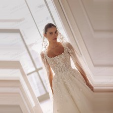 Graceful Elegant Wedding Dress Women's A Line Long Sleeve Appliques Bridal Gowns