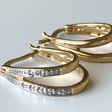 925 Sterling Silver Gold Vermeil CZ Hoop Earrings Leverback 3/4" Two Tone