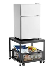 Mini Fridge Stand with Storage 198lbs Storage Cart & Swivel Wheels Black