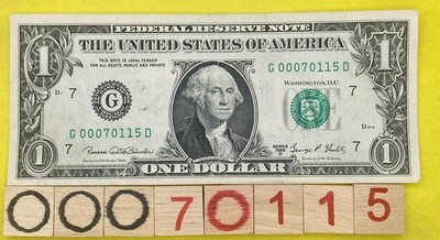 New Orleans La Zip Code Low Serial Number Vintage 1969D Fancy One Dollar Bill DC