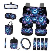 Butterfly Flower Car Seat Covers Front Rear Full Butterfly Flower Blue Purple