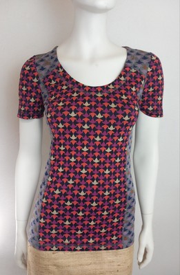 Marc Jacobs shirt/top multi-colored patterned 100% cotton short sleeve topstitching XS 34/36