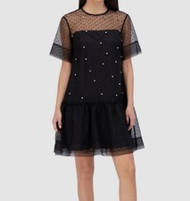 Vince Camuto Women Black Organza Embellished Mini A-Line Dress Petite Size-12P