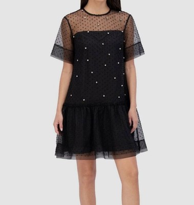 Vince Camuto Petite Embellished Organza Dress - Black - Size 12P