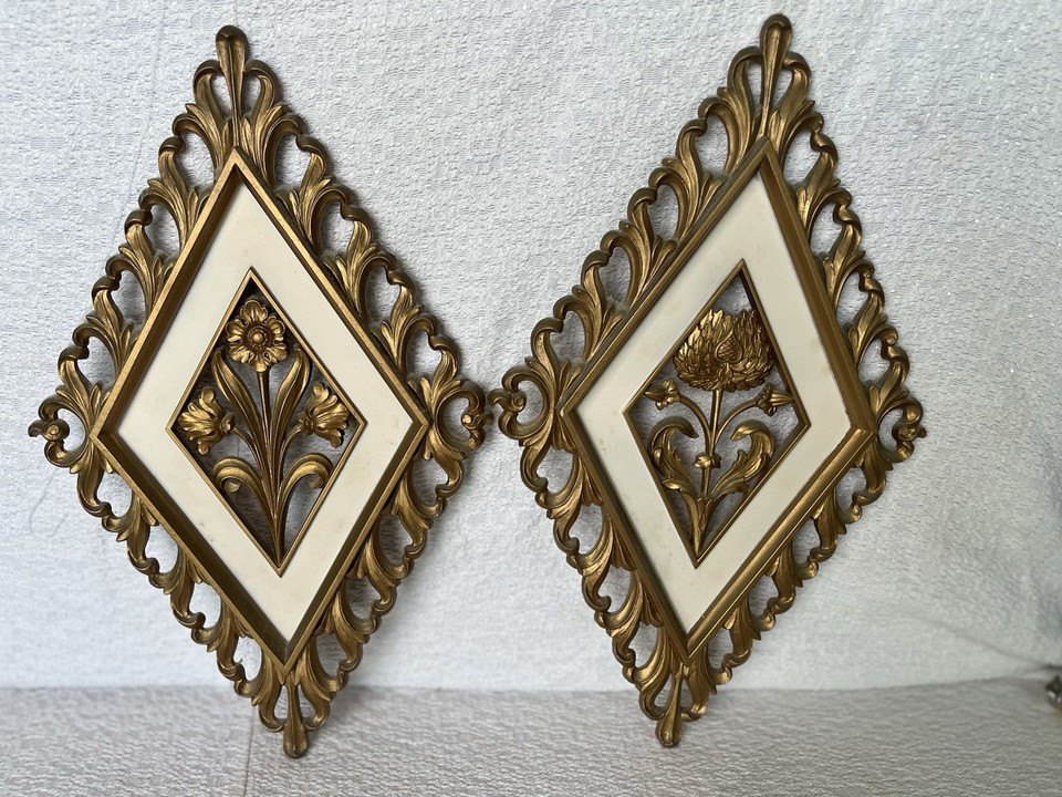 Vintage Made In USA 1960s Syroco Inc Diamond Floral Wall Decor (4) EUC ...