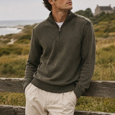 Vintage Method Preppy Heritage 1/4 Zip Sweater Men L Old Money Cotton Ramie Soft