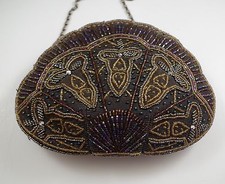 VINTAGE FRENCH BEADED AND RHINESTONES EVENING PURSE, SCALLOPED, GORGEOUS