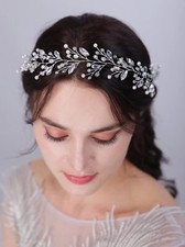 Bride Wedding Hair Vine Crystal Pearl Bridal Hair Piece Silver Headband
