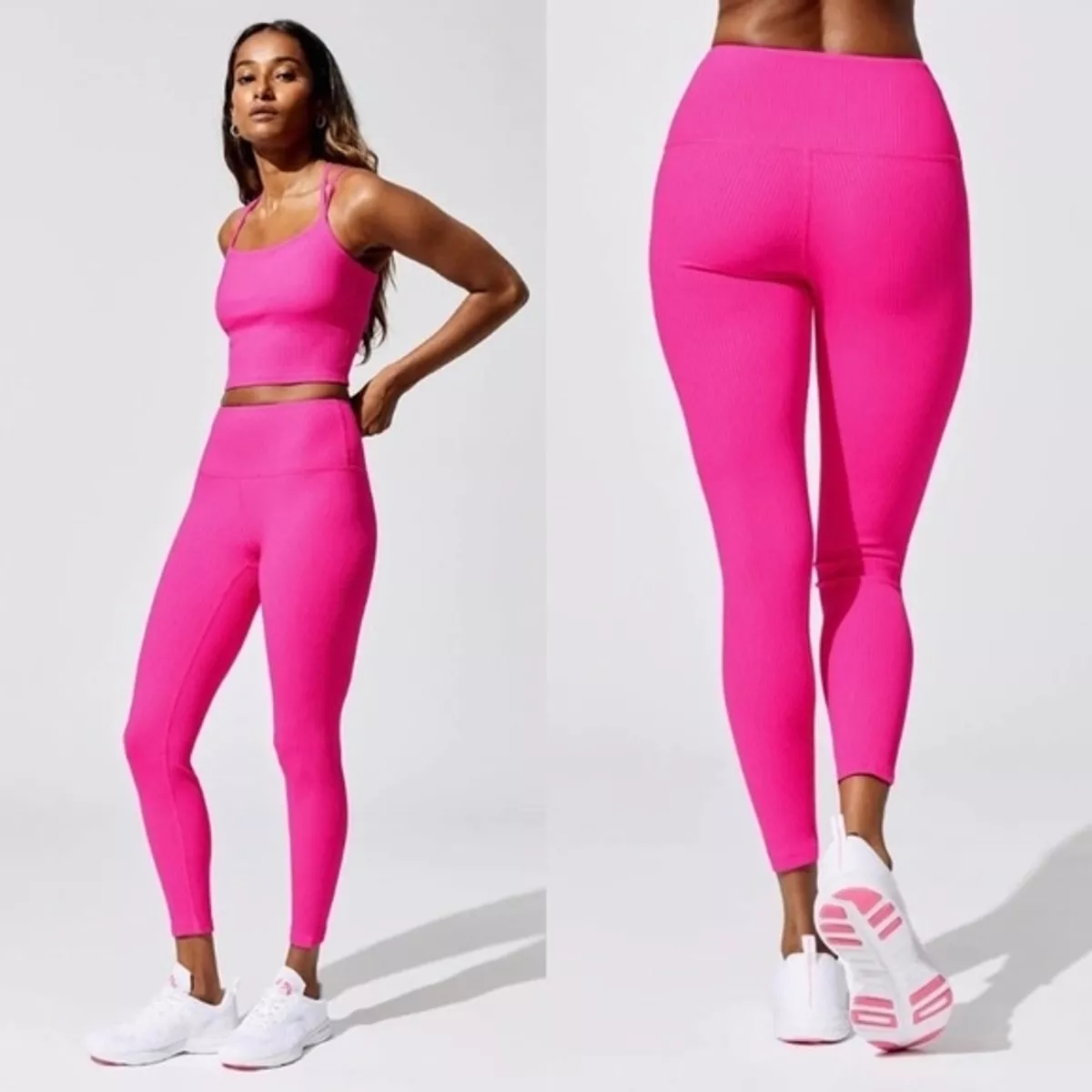 Pink High Waisted Sculpting Ribbed Leggings