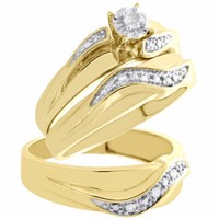 10K Gelbgold Solitaire Diamant Dreifach Set Verlobungsring Ehering 0.17 Karat