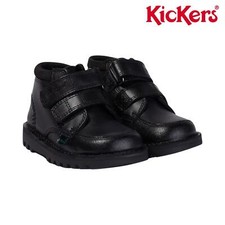 Kickers Infant Boys School Shoes Kick Hi Scuff Black Leather Adjustable UK 7-12