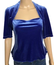 vtg 90s Metro Style Stretch Velvet Top Sz L Purple Short Sleeve Made in USA