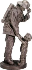Fireman Fire Fighter with Child Decorative Figurine 11.75" Tall Resin