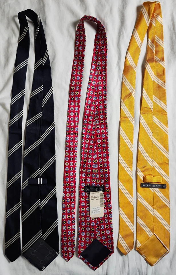 Lote de 3 corbatas Saks Fifth Avenue para hombre multicolor a rayas 100 % seda hechas a mano en EE. UU. Foto 2 de 4