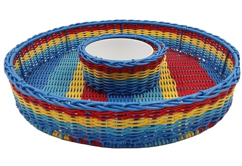 Vintage Woven Basket Chip Dip Appetizer Serving Tray 18" Outdoor entertaining - Picture 9 of 10