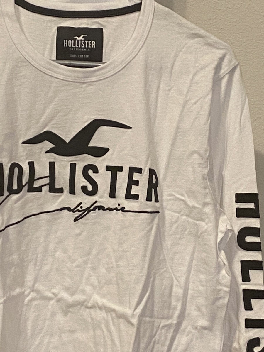 HOLLISTER MEN'S CREWNECK LONG SLEEVE WHITE X-LARGE SIZE COTTON