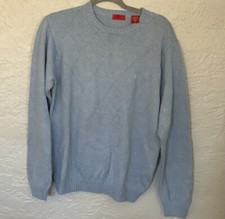 Vintage 80s Izod Mens Large Sweater Crewneck Cotton Knit light blue Medium