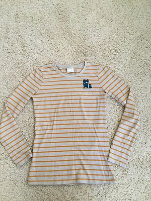 Em Polham Women's Tan Yellow Long-Sleeve Tee T-shirt Top Logo S Striped Crew 