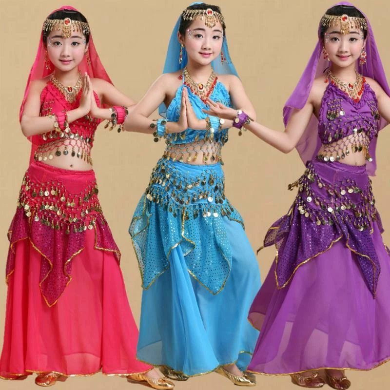 Kids Girls Belly Dance Costume Skirt Outfit Performance Clothing +Accessories - Image 2 of 4